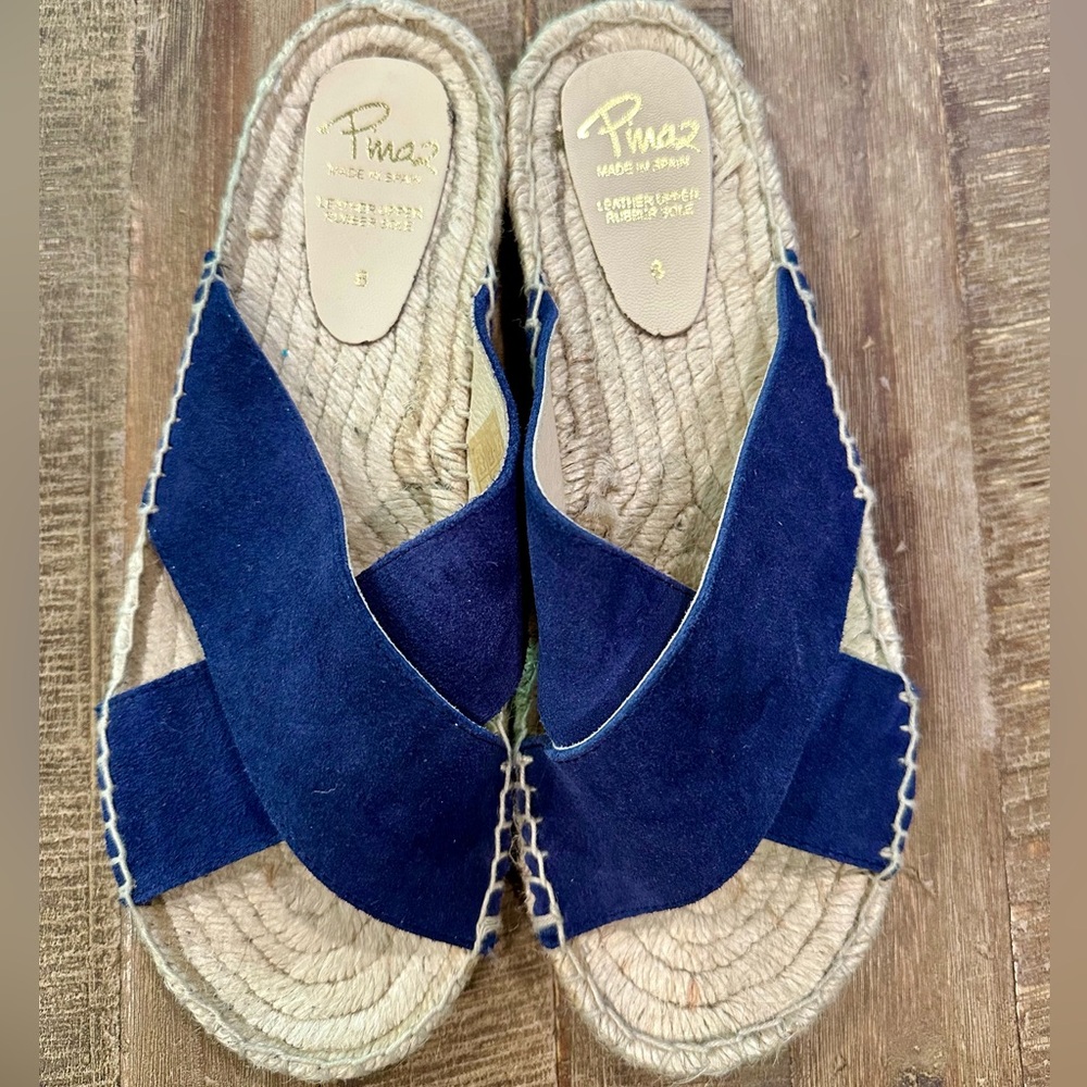 Pinaz Anthropologie Blue Suede Espadrille Slides